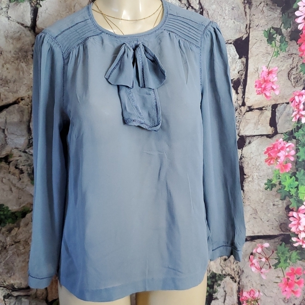 Ann Taylor Long Sleeve Silk Bow Blouse Size LP
